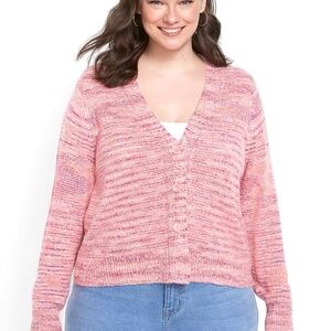 Lane Bryant Space Dye V-Neck Cotton Blend Cardigan, Pink | Sz 22/24